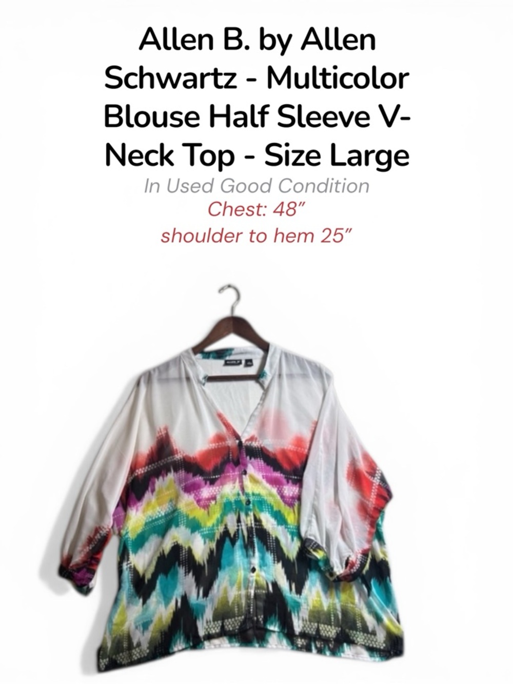 Allen B. by Allen Schwartz Multicolor Blouse Half Sleeve V-Neck Top Size Large